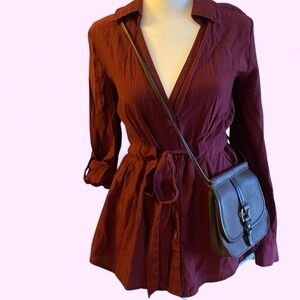 Burgundy Button-Up Blouse